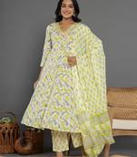  green beads & stones cotton anarkali kurta dupatta pant set