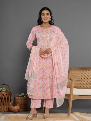  cotton peach kurta dupatta pant set 1