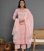  cotton peach kurta dupatta pant set
