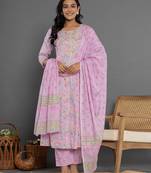  cotton lavender kurta dupatta pant set