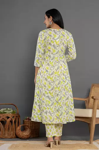  green beads & stones cotton anarkali kurta dupatta pant set