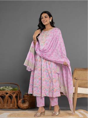  cotton lavender kurta dupatta pant set 2
