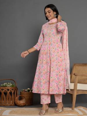  cotton peach kurta dupatta pant set 2