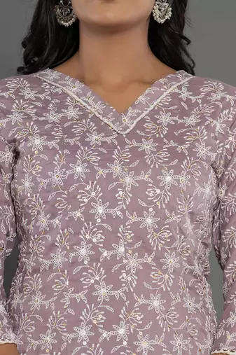  purple cotton silk embroidered anarkali kurta dupatta set
