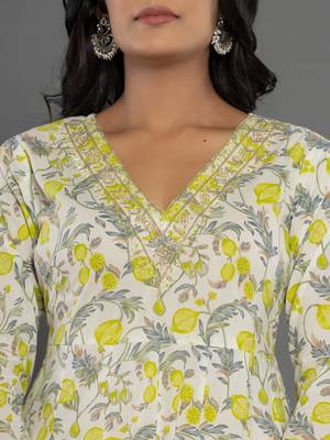  green beads & stones cotton anarkali kurta dupatta pant set 4