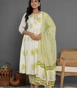  green & white gota patti cotton anarkali kurta dupatta pant set