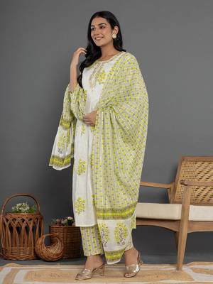  green & white gota patti cotton anarkali kurta dupatta pant set 2