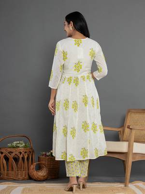  green & white gota patti cotton anarkali kurta dupatta pant set 3