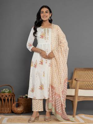  pink gota patti cotton anarkali kurta dupatta pant set 1