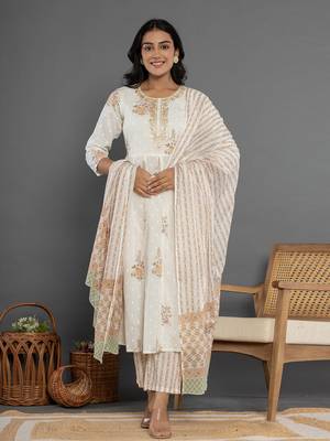 mustard gota patti cotton anarkali kurta dupatta pant set 1
