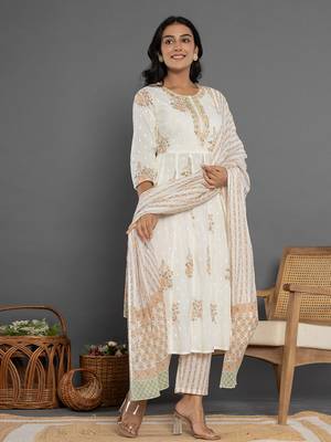 mustard gota patti cotton anarkali kurta dupatta pant set 2