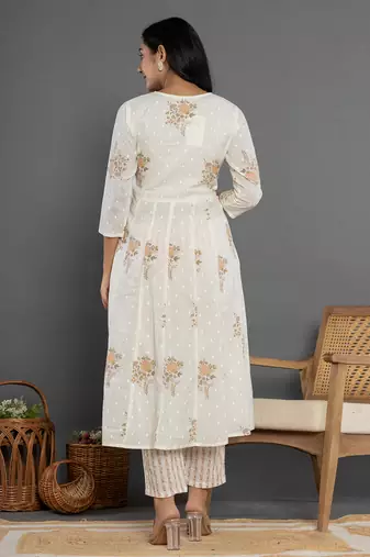 mustard gota patti cotton anarkali kurta dupatta pant set