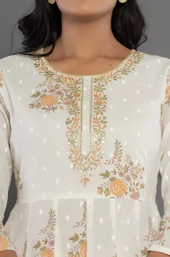 mustard gota patti cotton anarkali kurta dupatta pant set