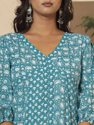  blue ethnic motifs cotton anarkali aliya cut kurta dupatta set 4