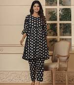  black cotton polka dot print maternity wear kurta pants set