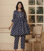  blue cotton polka dot print maternity wear kurta pants set