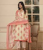  cotton cream and peach kurta dupatta set