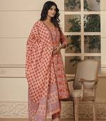  peach cotton sequins work kurta dupatta set