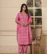  pink cotton sequins work kurta dupatta set
