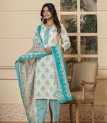  cotton turquoise blue and white kurta dupatta set