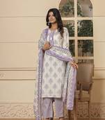  cotton purple and white kurta dupatta set