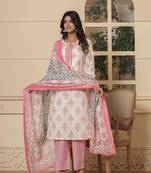  cotton pink and white kurta dupatta set