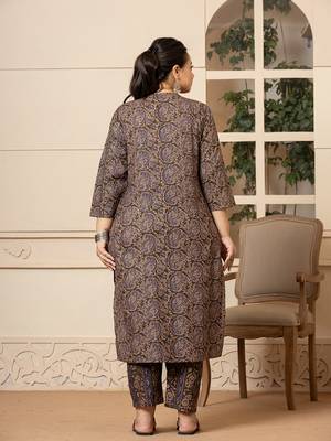  cotton olive paisley print plus size kurta dupatta set 3