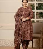 Yufta cotton maroon plus size kurta dupatta set