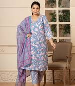  cotton blue plus size kurta dupatta pant set