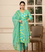  cotton green plus size kurta dupatta pant set