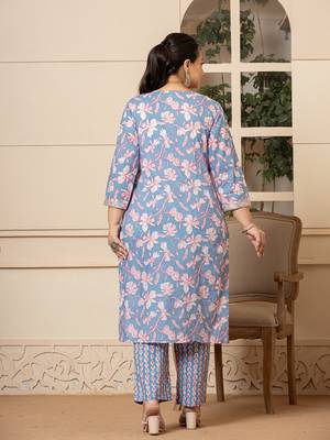  cotton blue plus size kurta dupatta pant set 3