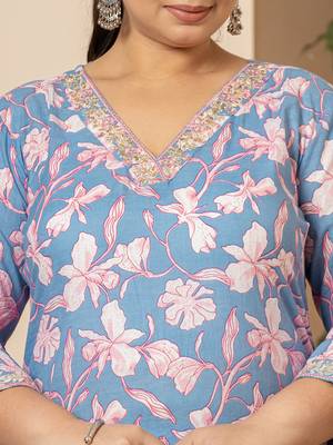  cotton blue plus size kurta dupatta pant set 4