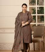  cotton grey plus size kurta dupatta pant set