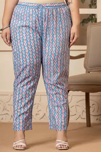  cotton blue plus size kurta dupatta pant set