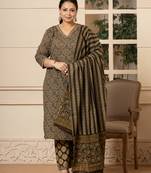  cotton olive ethnic motifs plus size kurta dupatta pant set