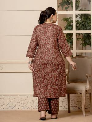 Yufta cotton maroon plus size kurta dupatta set 3