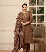  cotton brown kantha work plus size kurta dupatta pant set