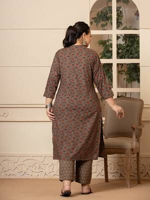  cotton grey plus size kurta dupatta pant set 3
