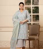  sky blue pure cotton straight plus size kurta with palazzo dupatta set