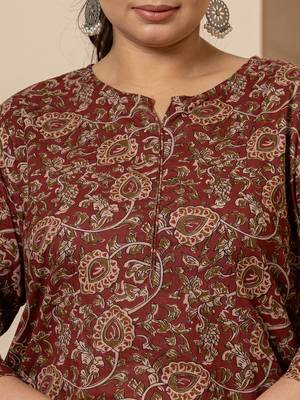 Yufta cotton maroon plus size kurta dupatta set 4