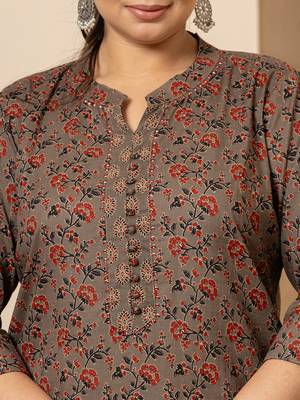  cotton grey plus size kurta dupatta pant set 4