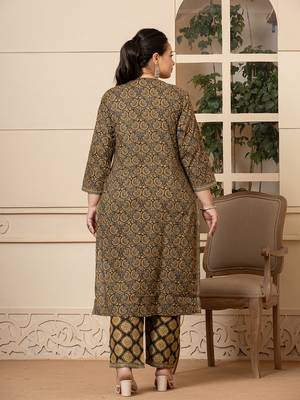  cotton olive ethnic motifs plus size kurta dupatta pant set 3
