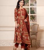  cotton red anarkali dupatta set