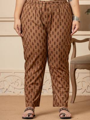  cotton brown kantha work plus size kurta dupatta pant set 5