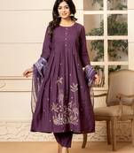 Yufta purple embroidered a-line kurta dupatta pant set