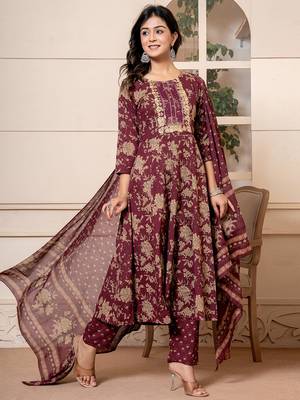  cotton burgundy anarkali dupatta set 2