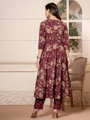  cotton burgundy anarkali dupatta set 3