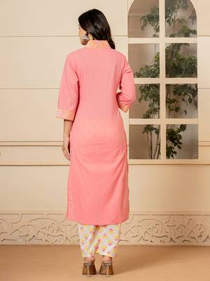  pink cotton embroidered kurta dupatta set 3