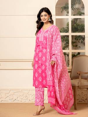 pink sequins work pure cotton straight kurta dupatta set 2