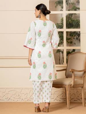  white and red cotton floral print kurta dupatta set 3